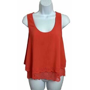 Double Zero Coral Sleeveless Blouse Sz Large Open Back Laser Cut Hem Top